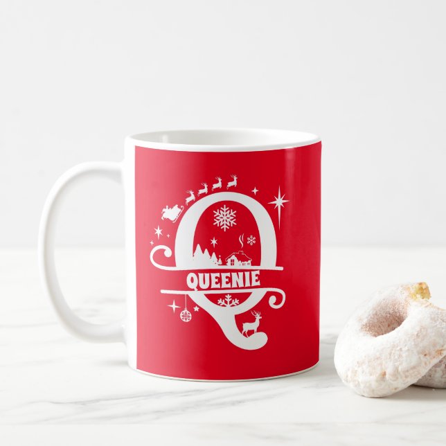Taza De Café Letra Q Navidades Monograma Nombre inicial rojo (Con donut)