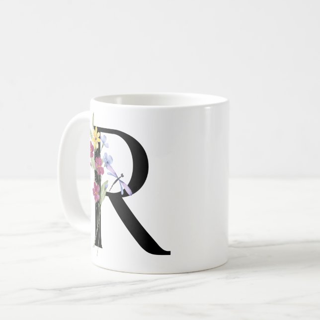 Taza De Café Letra R con flores (Anverso izquierdo)