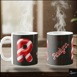Taza De Café Letra R de Navidad con rayas de bastón de caramelo