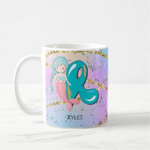 Taza De Café Letra R Monograma Acuarela Cuta Cristales De Siren