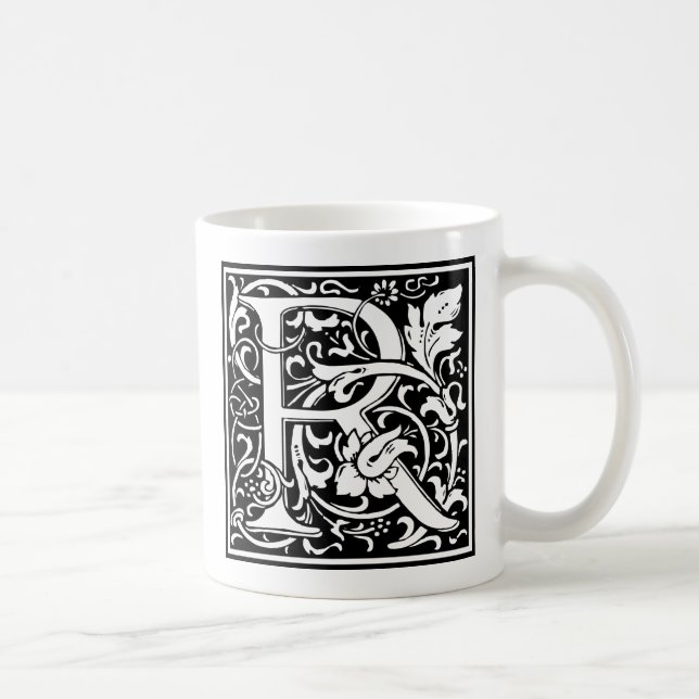 Taza De Café Letra R Monograma medieval Art Nouveau (Derecha)