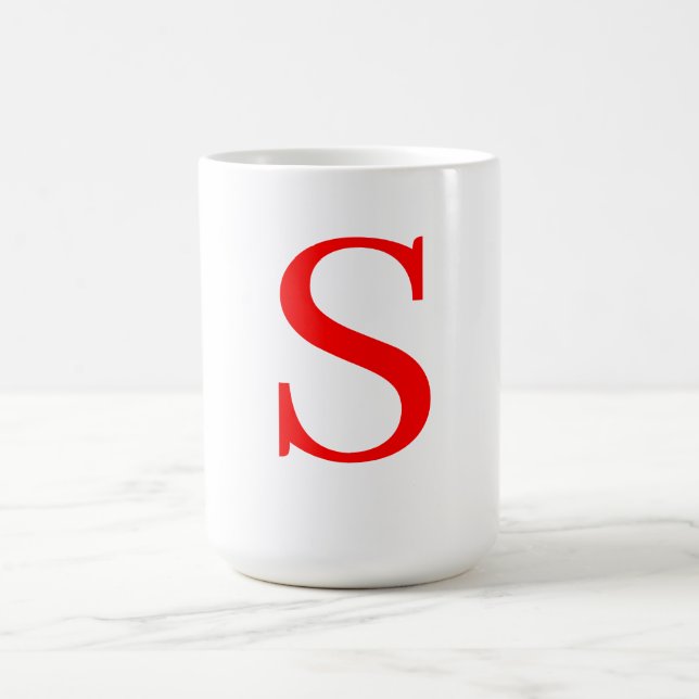Taza De Café Letra roja y blanca inicial plana monogramada (Centro)