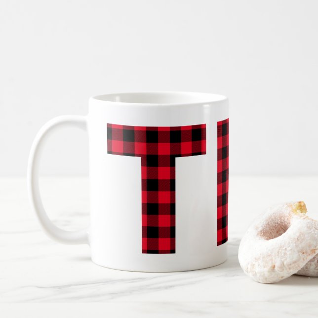 Taza De Café Letra roja y negra trenzada búfala negrita té (Con donut)