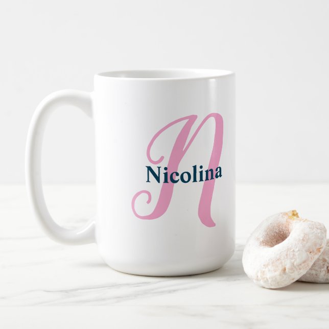 Taza De Café Letra rosa monograma personalizada N nombre person (Con donut)