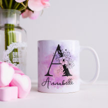Letra rosa morada negra floral monograma A