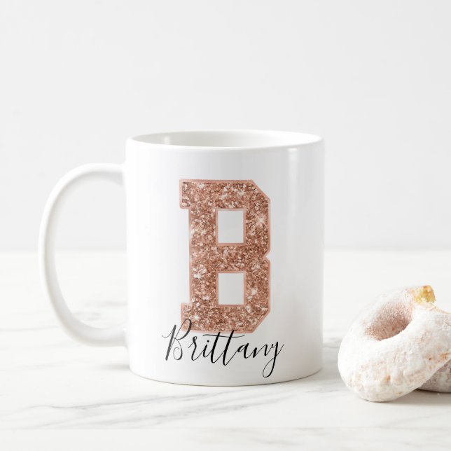 Taza De Café Letra Rosa Purpurina de oro de diversidad monogram (Con donut)