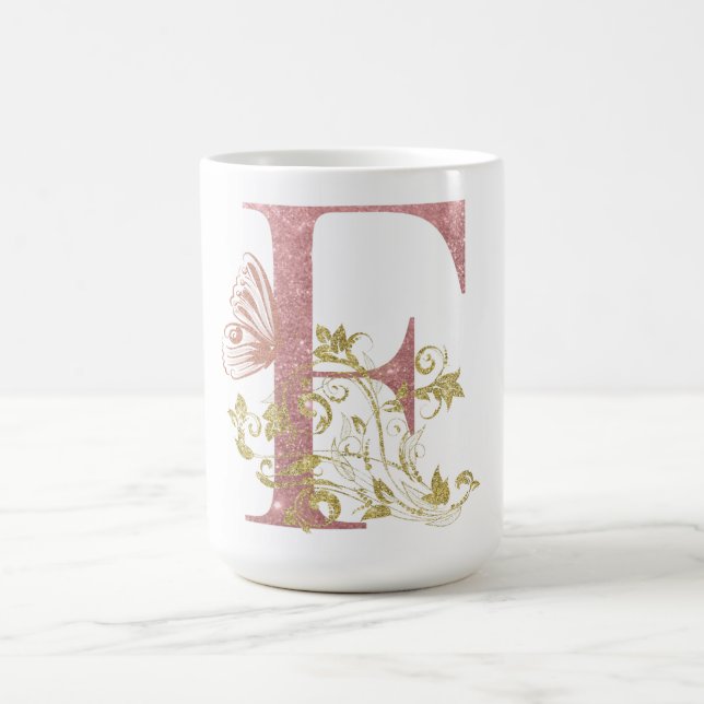 Taza De Café Letra rosa Purpurina floral F (Centro)