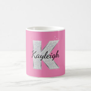 Taza De Café Letra rosa Purpurina K