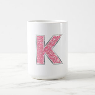 Taza De Café Letra rosa Purpurina K