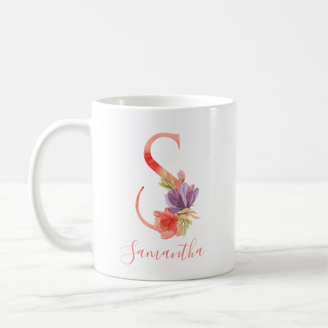 Taza De Café Letra rosada bonita "S " de la acuarela (Izquierda)