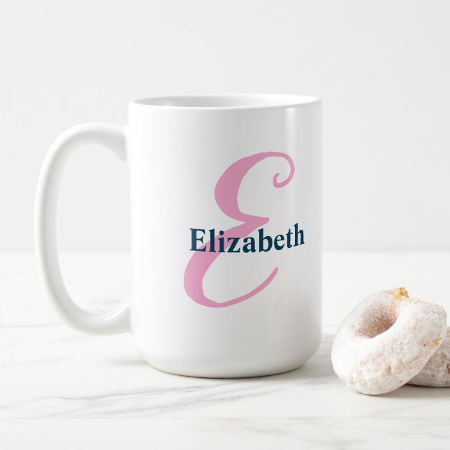 Taza De Café Letra rosada monograma E personalizada Nombre pers (Con donut)