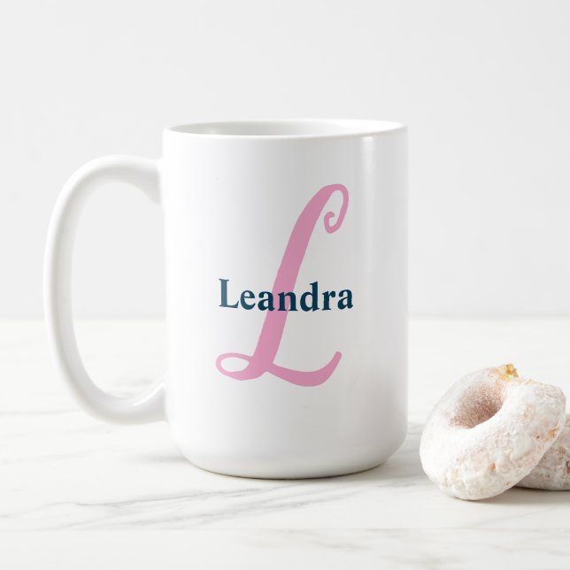 Taza De Café Letra rosada monograma L nombre personalizado (Con donut)