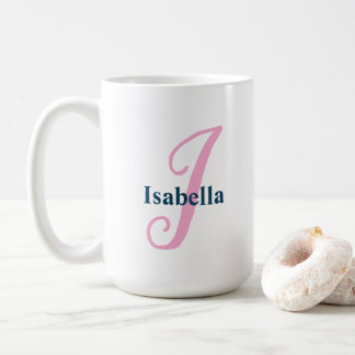 Taza De Café Letra rosada monograma personalizada I nombre pers