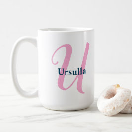 Taza De Café Letra rosada monograma personalizada U Nombre pers
