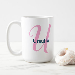 Taza De Café Letra rosada monograma personalizada U Nombre pers