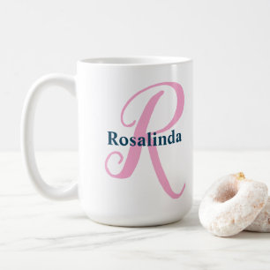 Taza De Café Letra rosada monograma R Nombre personalizado