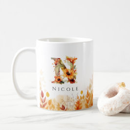 Taza De Café Letra rusa n monograma caída inicial