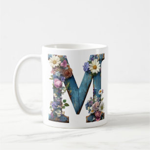 Taza De Café Letra Rústica Floral M Monograma