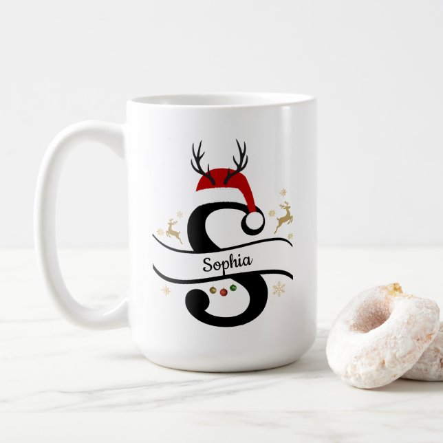 Taza De Café Letra S alfabeto carta de Navidad  (Con donut)