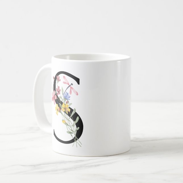 Taza De Café Letra S con flores (Anverso izquierdo)