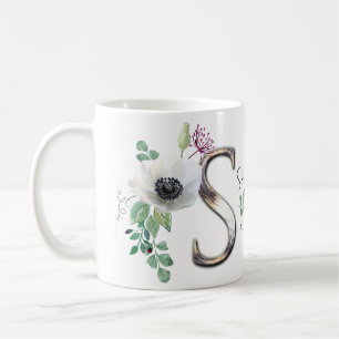 Taza De Café Letra S con flores elegantes