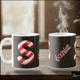 Taza De Café Letra S de Navidad con rayas de caramelo brillante