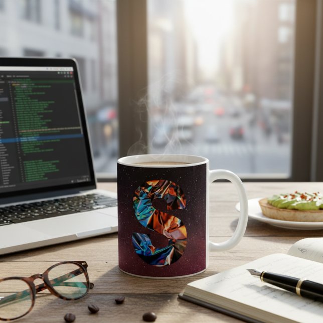 Taza De Café Letra S - Monograma Iridescente en Galaxia Cósmica (Subido por el creador)