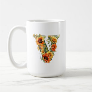 Taza De Café Letra sunflower V Shirt gráfico para mujeres educa