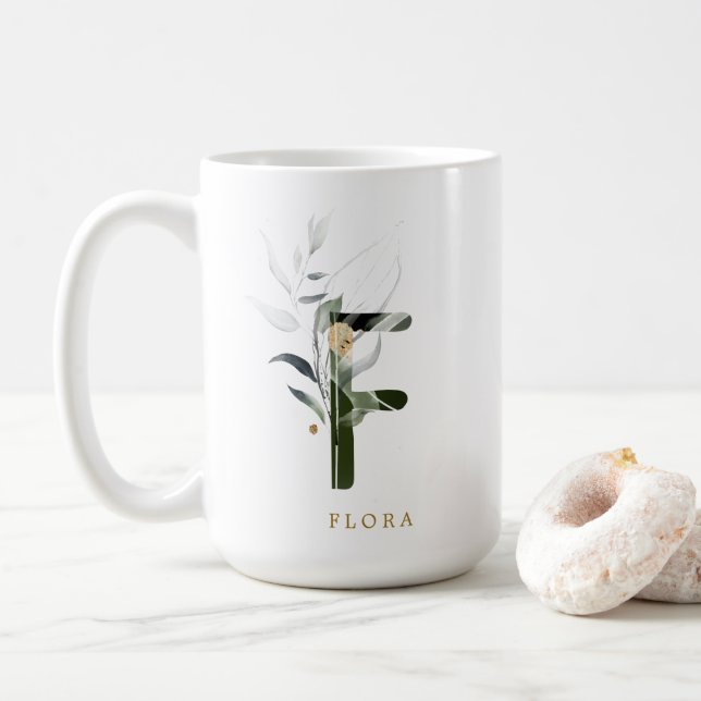 Taza De Café Letra trópica monograma "F" personalizada (Con donut)