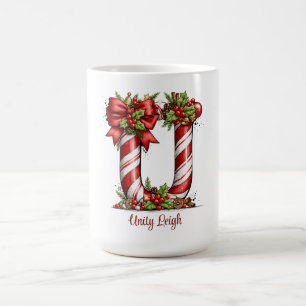 Taza De Café Letra U de alfabeto de bastón de caramelo 15 oz Na