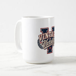 Taza De Café Letra V en bloque angustiado de universidad vintag