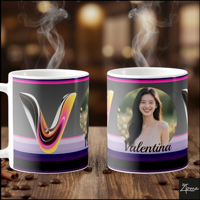 Taza De Café Letra V Fluida Abstracta Glosada Neón (This is a sample design. There are several models to choose from, with the name and color changed.
)