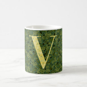 Taza De Café Letra V libertad verde oscuro y amarilla