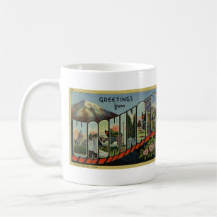 Taza De Café Letra vintage grande postal estatal WASHINGTON