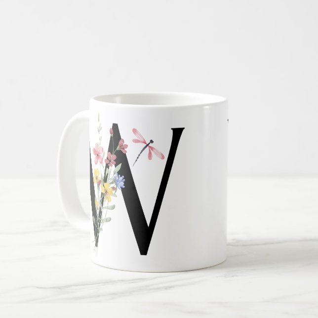 Taza De Café Letra W con flores (Anverso izquierdo)