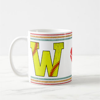 Taza De Café Letra W de Sóftbol Retro Vintage con Distressed
