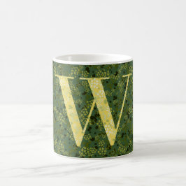 Taza De Café Letra W libertad verde oscuro y amarilla