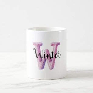 Taza De Café Letra W Nombre Acogedor Rosa Púrpura 