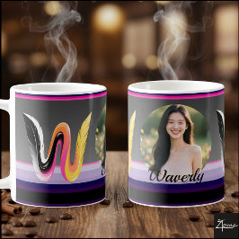 Taza De Café Letra W Pluma Neon Fluido Abstracto