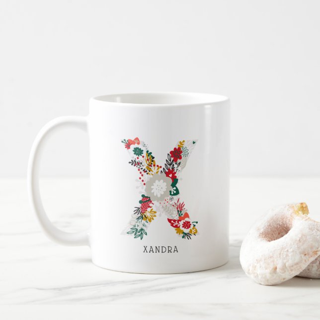 Taza De Café Letra X | Letra floral sinmusical monograma I mug (Con donut)