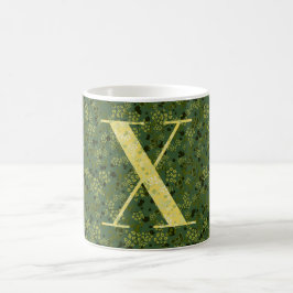 Taza De Café Letra X libertad verde oscuro y amarilla