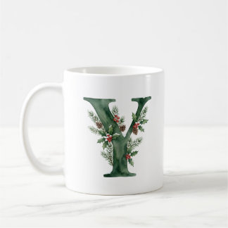 Taza De Café Letra Y de Monograma de Agua Fuerte de Navidad con
