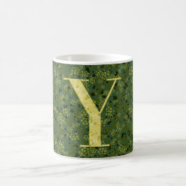 Taza De Café Letra Y libertad verde oscuro y amarilla