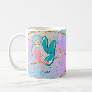 Taza De Café Letra Y Monograma Acuarela Cuta Nursera De Sirena