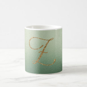 Taza De Café Letra Z con Purpurina Dorada Verde Oliva