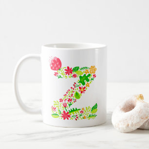 Taza De Café Letra z en flores café tazón