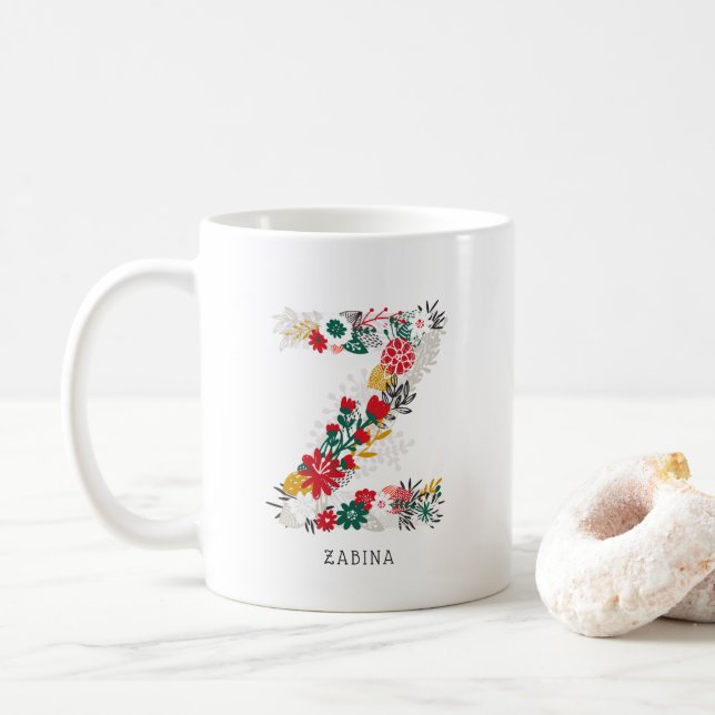 Taza De Café Letra Z | Letra floral sinmusical monograma I mug (Con donut)