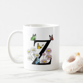 Taza De Café Letra Z mariposa floral monograma inicial