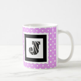 Taza De Café Letra zebra impresa "J" sobre puntos de polka blan