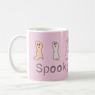 Taza De Café Letras a mano fantasma retro espeluznante rosa 